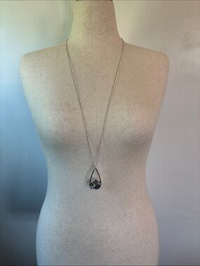 TCS Silver Teardrop Necklace with Dark Hematite Beads